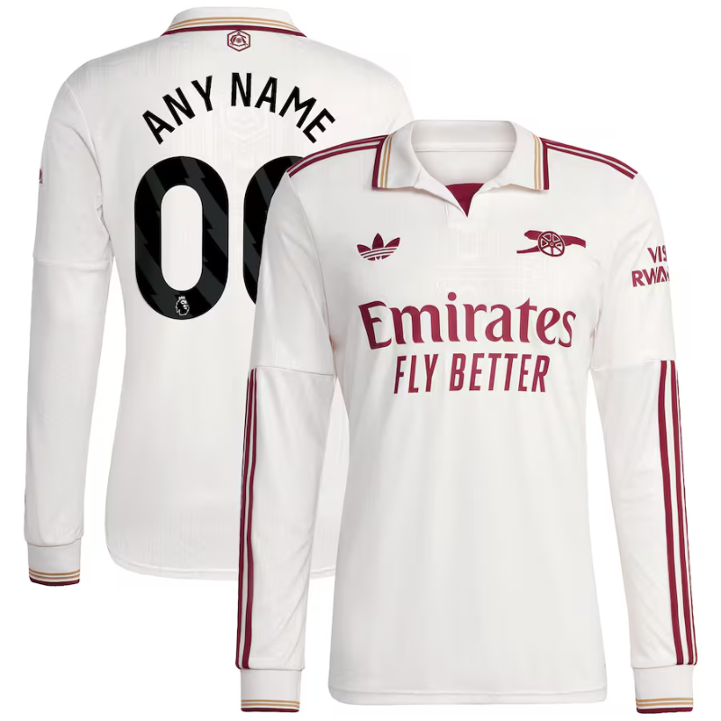 Arsenal adidas 2025/26 Third Long Sleeve Custom Jersey - White Adidas