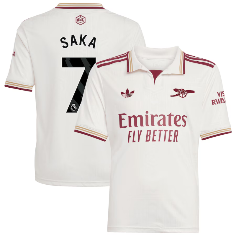 Bukayo Saka Arsenal adidas Youth 2025/26 Third Player Jersey - White Adidas