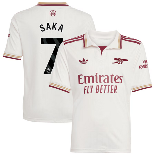 Bukayo Saka Arsenal adidas Youth 2025/26 Third Player Jersey - White Adidas