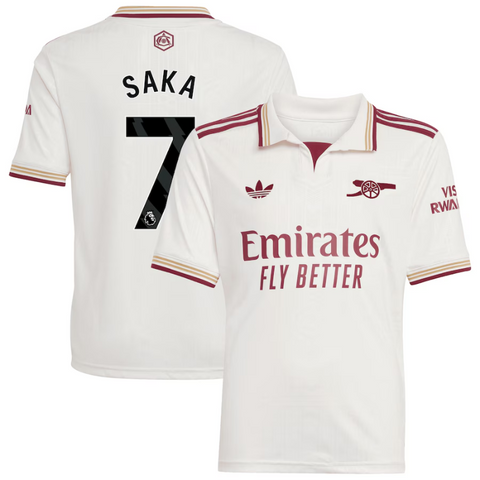 Bukayo Saka Arsenal adidas Youth 2025/26 Third Player Jersey - White Adidas