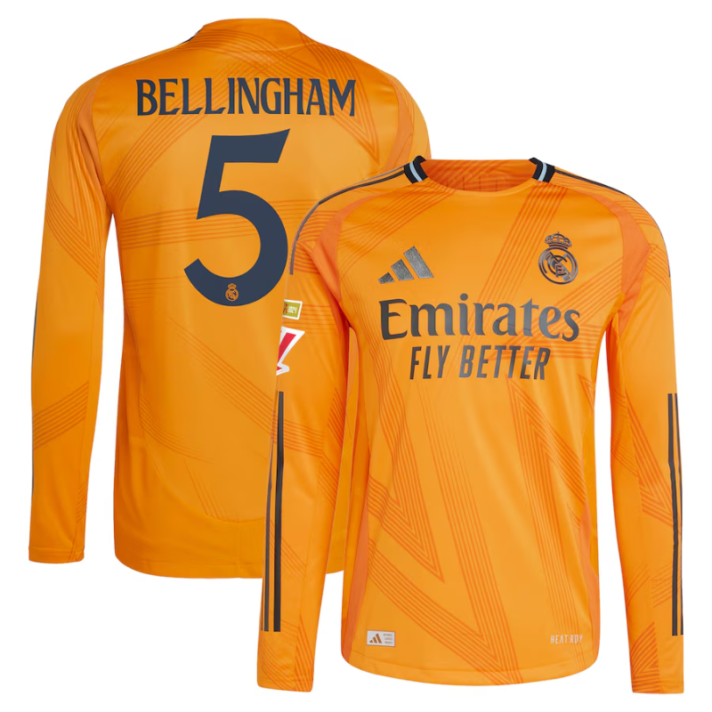 Jude Bellingham Real Madrid adidas 2024/25 Away Long Sleeve Player Jersey - Orange Adidas