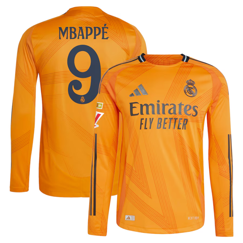 Kylian Mbappé Real Madrid adidas 2024/25 Away Long Sleeve Player Jersey - Orange Adidas