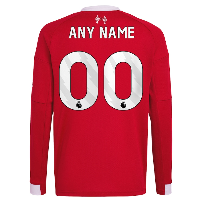 Liverpool adidas Youth 2025/26 Home Custom Long Sleeve Jersey - Red Adidas