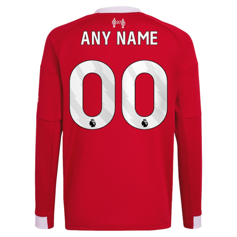 Liverpool adidas Youth 2025/26 Home Custom Long Sleeve Jersey - Red Adidas