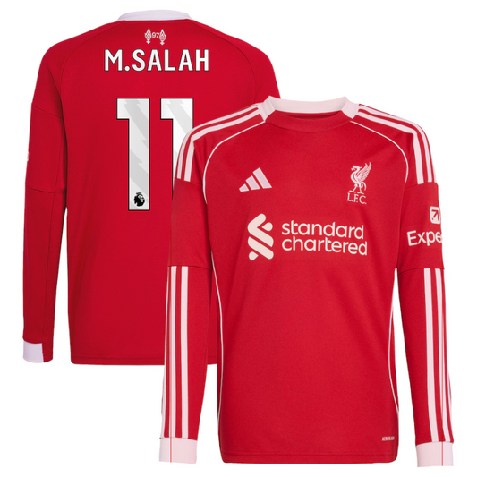 Mohamed Salah Liverpool adidas Youth 2025/26 Home Long Sleeve Jersey - Red Adidas